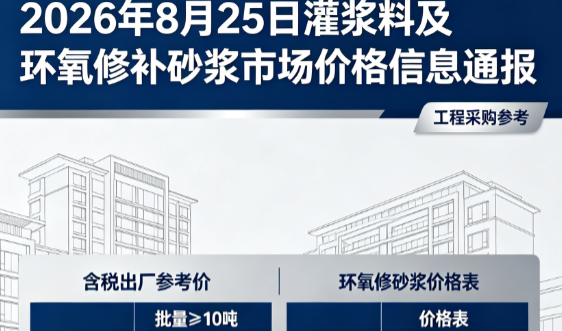 惠城2026年8月25日灌浆料及环氧修补砂浆市场价格信息通报